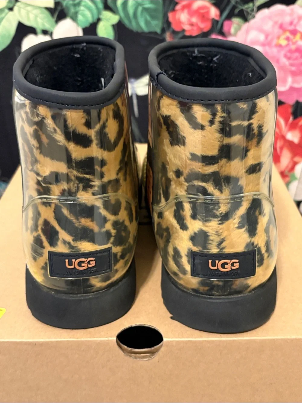 UGG Leopard-Print Short Rain Boots - Gold, Black, Tan